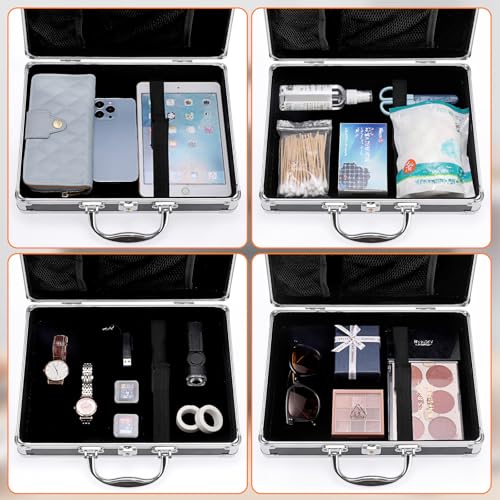 OGANAZI Alu Dokumentenkoffer Abschließbare Dokumentenbox mit Schlüssel Aluminium Aktenkoffer Tragbare wasserdicht Handkoffer Büro Business Koffer für A4 Papier Silber und Schwarz 32x24x7,5 cm