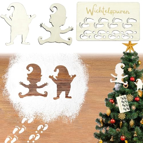 Mino Plus Stencil per Impronte dei Gnomi,Elfo di Natale Accessori,Stencil per Impronta di Gnomo,Modello di Impronta di Gnomo Natalizio in Legno con Scala,for Floors, Window Decoration (A)