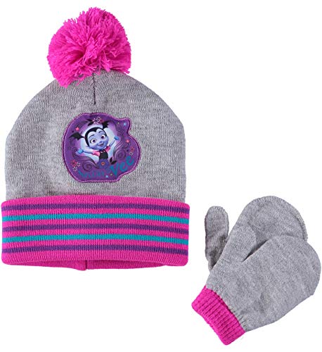 Disney Vampirina Girls' Beanie & Mittens Set (Pink/Grey)
