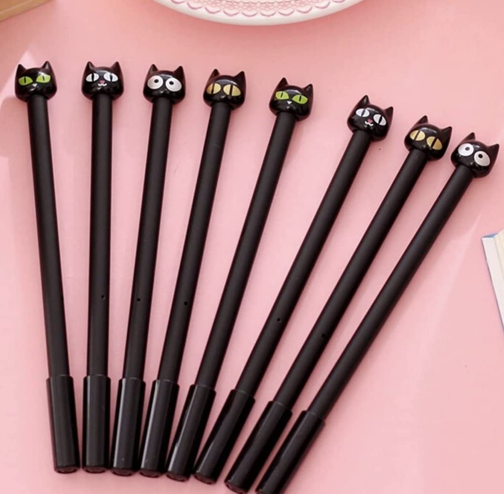6 Pack Cute Black Cat Kitty 0.5mm Black Ink Gel Pen Rollerball Pens for Back to School Birthday Gfit (6 Pcs Random Design)