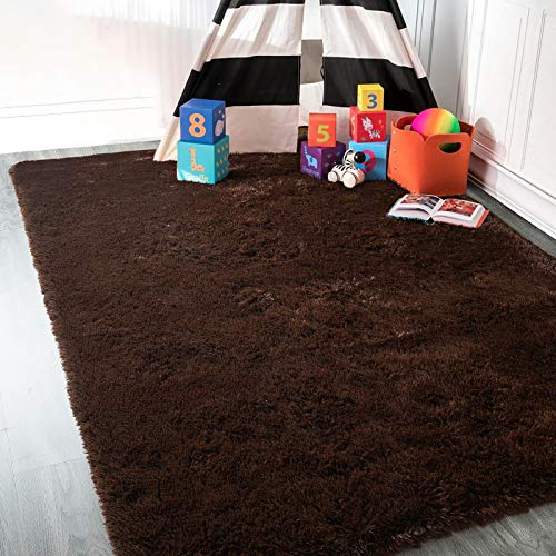 HOMORE Luxury Fluffy Area Rug Modern Shag Rugs for Bedroom Living Room, Super Soft and Comfy Carpet, Cute Carpets for Kids Nursery Girls Home, 3x5 Feet, Brown