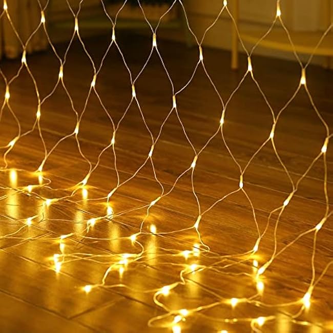 Dazzle Bright Christmas 200 LED Net Lights, 9.8 FT x 6.6 FT Connectable Mesh Lights with 8 Lighting Modes, Christmas Decorations for Indoor Outdoor Bush Yard Garden Decor (Warm White)