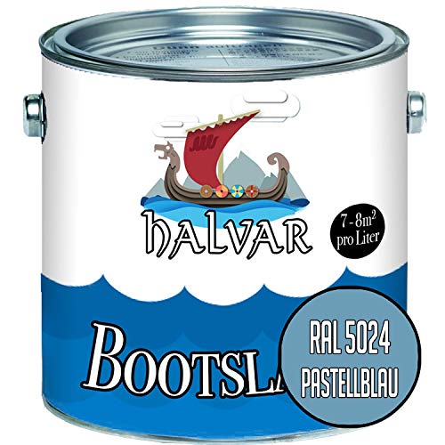 Halvar 2-K SEIDENMATT Yachtlack Blau RAL 5000-5024 Bootslack für GFK/Polyester/Kunststoff 2-Komponenten Lack inkl. Härter (1 L, RAL 5024 Pastellblau)