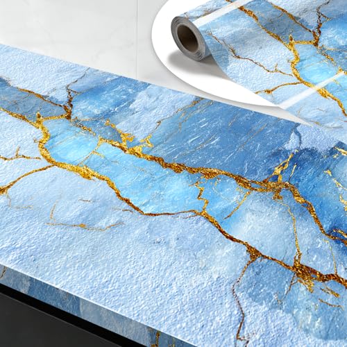 Image of Nuxovilar Light Blue Crystal Marble Wallpaper Peel Stick 15.75x39.37