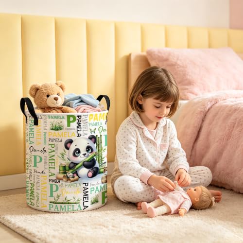 Image of Custom Panda Laundry Hamper, Personalized Laundry Basket with Name, Customized Dirty Clothes Basket for Clothes Toy Bathroom Bedroom Storage,S-16.5 inchX 13.8 inch