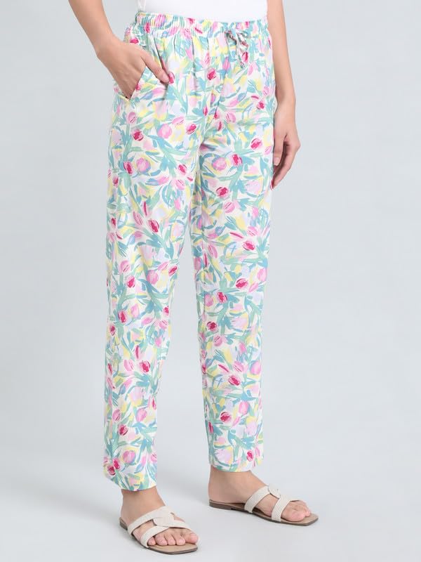 Image of GO COLORS Women Printed Woven Viscose Mid Rise Lounge Pants