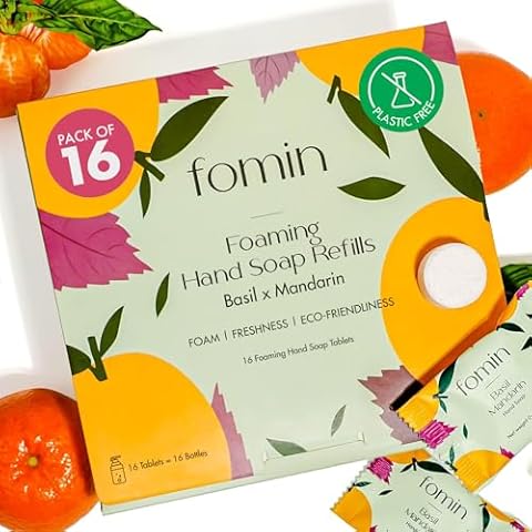 FOMIN Foaming Hand Soap Tablets (16 Count) - Makes 128 fl oz (16 x 8 fl oz) - Basil Mandarin - Foaming Hand Soap Refills, Sustainable Soap Tablets for Hands Cover