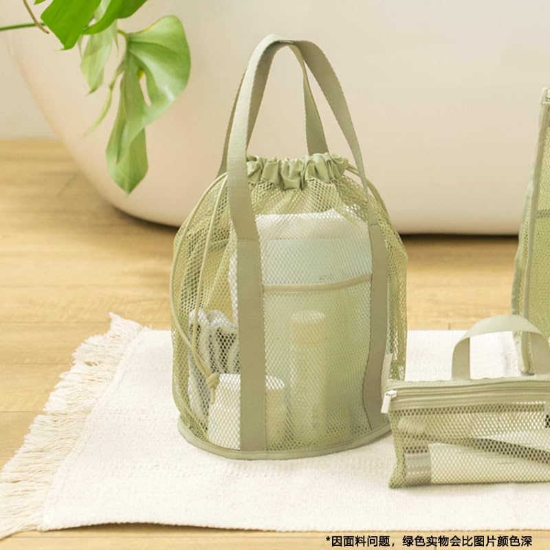 Travel storage mesh hollowed out tote bag with drawstring pockets and foldable ultra light beach wash bag3