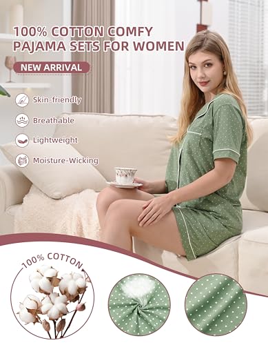 Image of NAP BOUND 100% Cotton Pajamas for Women Sets 2 Pieces Pjs Button short sleeves with Pockets Soft Sleepwear Loungewear XS-XXL