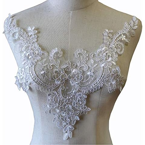 LITTLE PANDADA Ivory V-Neck Lace Applique Embroidery Corded Bodice Appliques Trims Patch for Bridal Dresses Costumes Cover