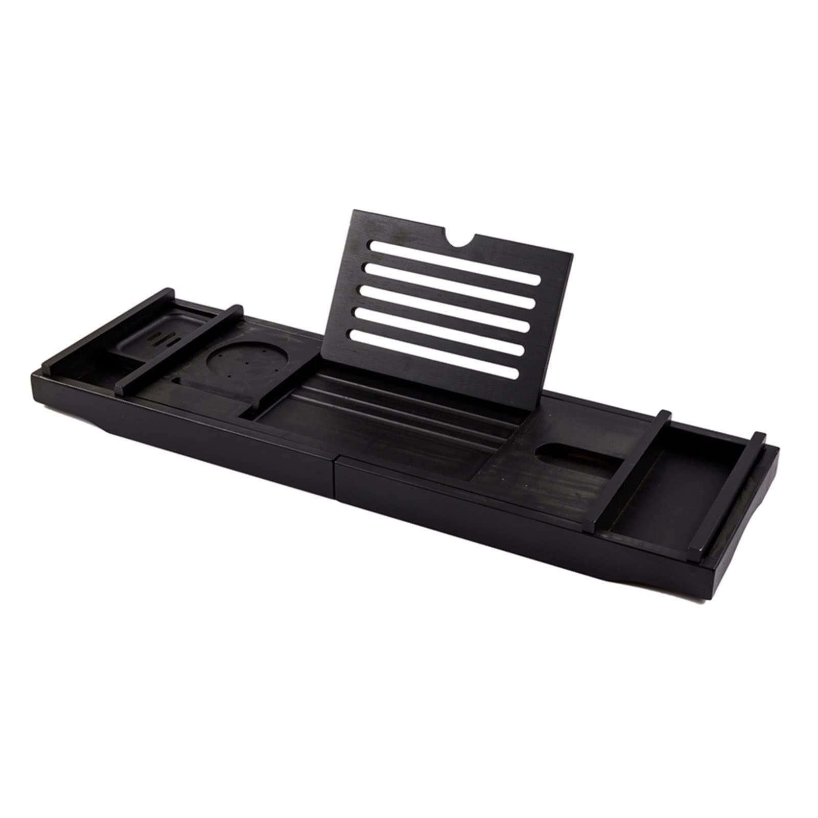 MYUYEE Bathtub Caddy Tray, Bamboo Adjustable Bath Organizer, Extendable Waterproof Bath Tub Storage Shelf Spa Tray For Tablet Book Wine Glass, 7 Colors (Black)