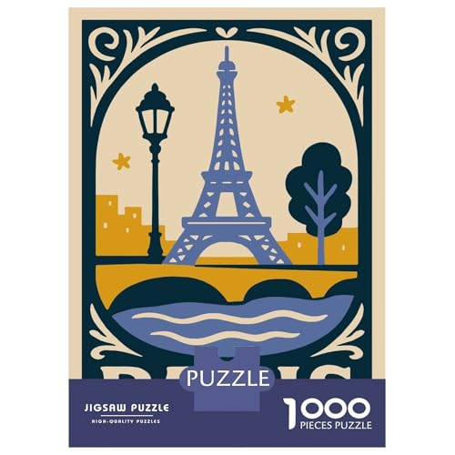 Rompecabezas De 1000 Piezas Paris Illustration with Eiffel Tower Rompecabezas para Adolescentes Juguetes Antiestrés Decoración Perfecta Regalos De Cumpleaños Y Únicos 52x38cm/1000pcs