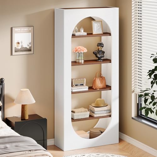 Image of Tribesigns 5-Tier White Bookshelf, 70.87-Inch Tall Arch Bookcase with Storage, Modern Arched Book Shelf Storage Organizer for Living Room, Home Office