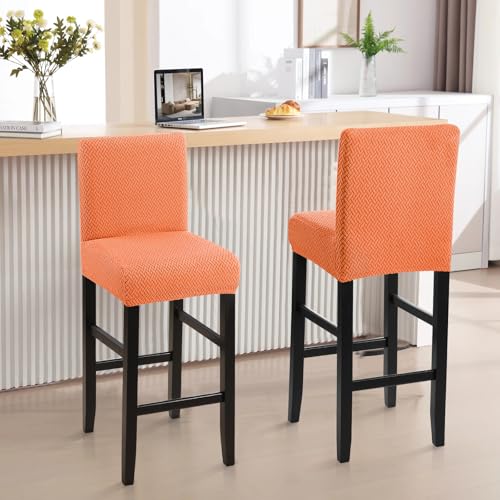 Image of YISUN Waterproof Bar Stool Covers, Stretch Pub Stool Chair Cover Removable Washable Counter Stool Covers Bar Stool Slipcovers for Kitchen, Pub, Dining Room (2 Pack, T-Orange)