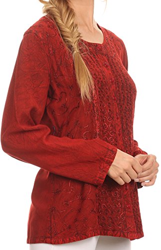 Image of Sakkas Fedella Deep Scoop Neck Long Sleeve Blouse Top with Adjustable Back Straps