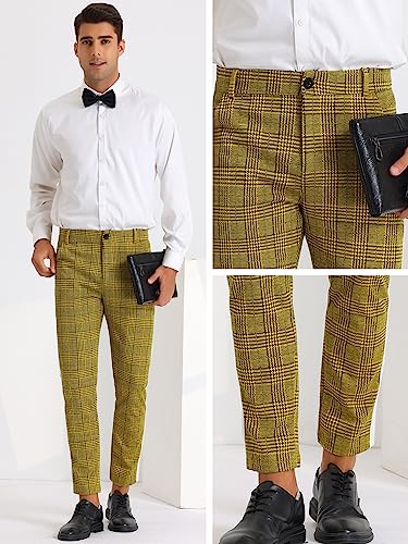 Lars Amadeus Houndstooth Dress Pants for Men's Contrast Color Checked Flat Front Plaid Formal Pants4