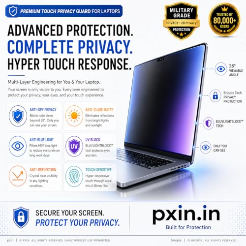 Image of Pxin Aura | Compatible with Microsoft Surface Pro 7 | Touch Sensitive Privacy Screen | Anti Blue | Anti Glare | UltraThin for Hyper Touch | Anti UV | Privacy Filter