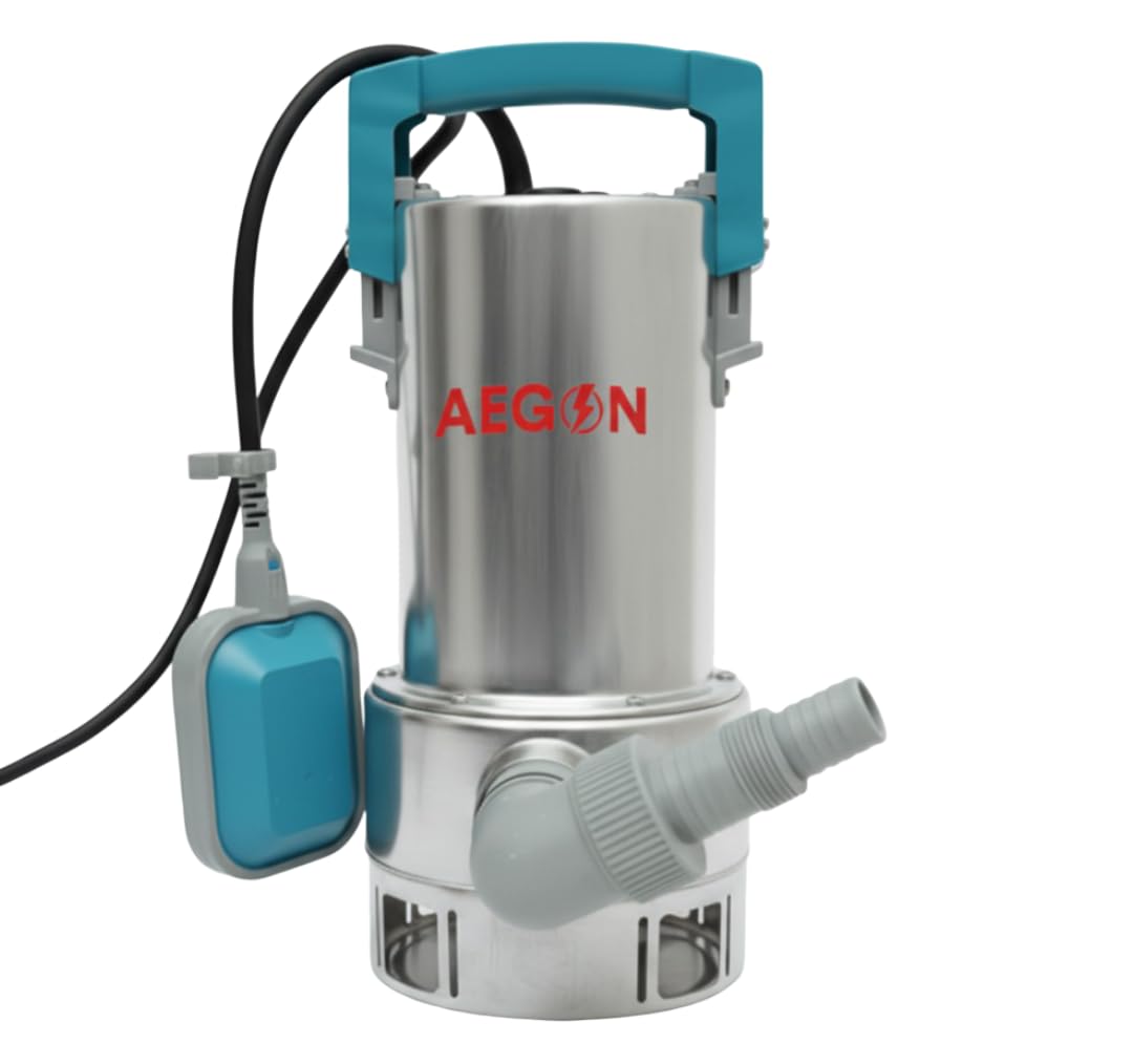 AEGON ASP1200 1.5 HP Stainless Steel Submersible Sewage Pump IPX8 with 1.8mtr Cable, Max Grain Size 35mm, 16000L/h, 2880RPM - Ideal for Dewatering Drains, Septic Tanks and Mud Sewer (Silver & Blue)