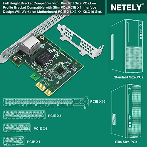Netely Pcie 2.5Gbps Ethernet Adapter For Windows 10 11 64Bit And Windows Server 2019 2022 Desktop Pcs, Pcie Network Adapter, Pcie Nic Card, Intel I225V Network Controller (I225-T1) #TOP5