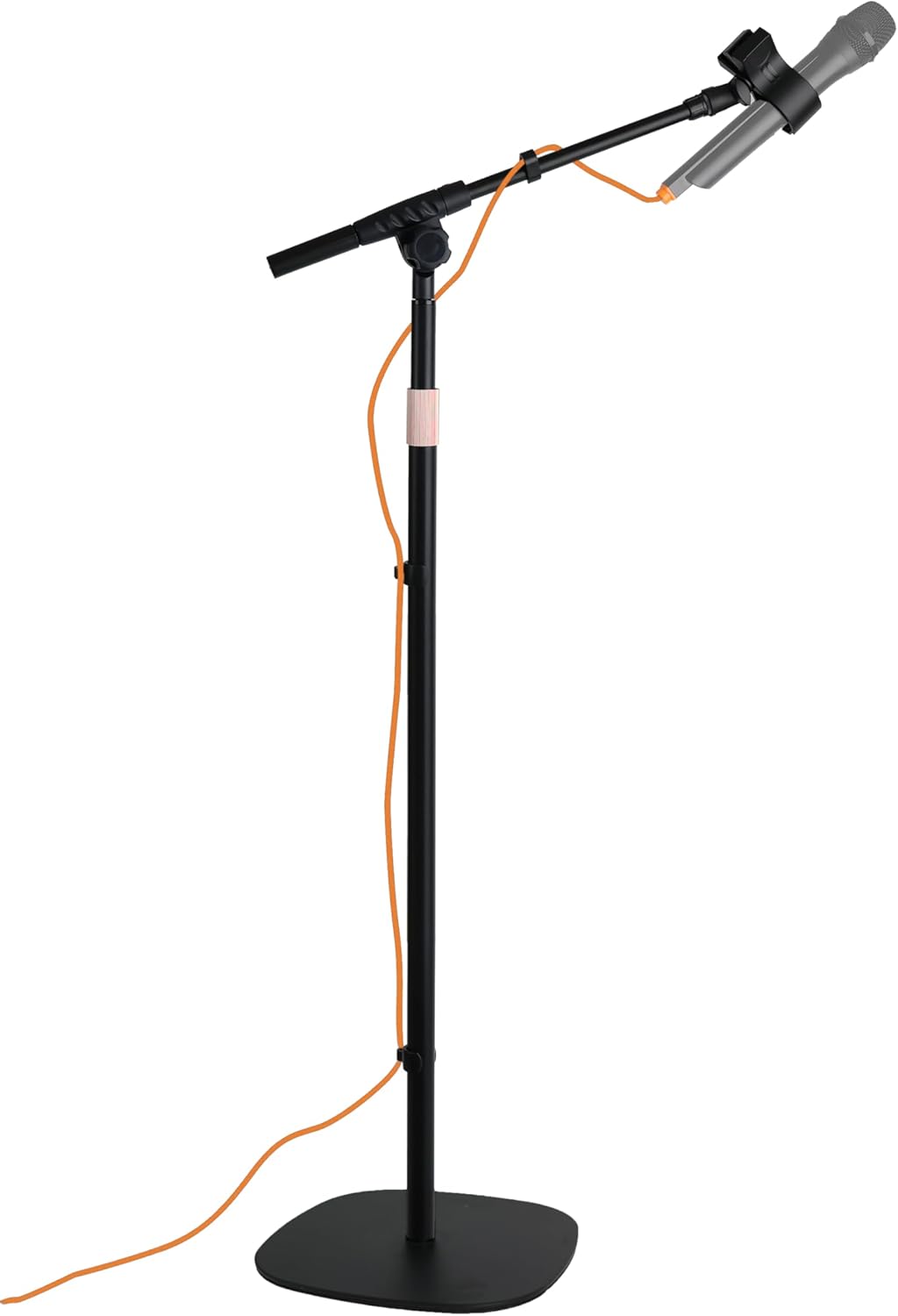 Mic Stand Floor with Boom Arm Microphone Stand with Flat Weighted Base, Adjustable Height from 24″ to 68″, Singing Stand with Mic Holder, Cable Clips for Performance, Podcast, Recording Studio