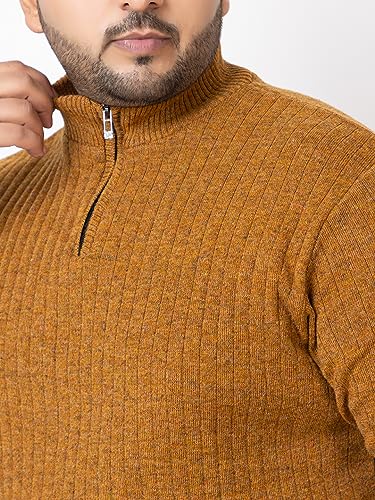 Image of Kvetoo Plus Size Men High Neck Zipper Full Sleeve Woolen Winter Sweater