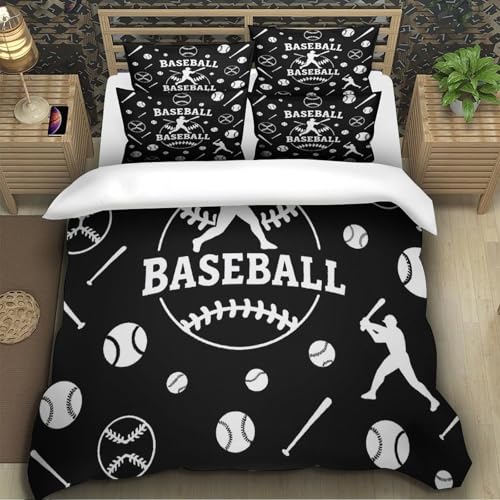 Housse de couette imprimée baseball microfibre 135x200 lit simple ado