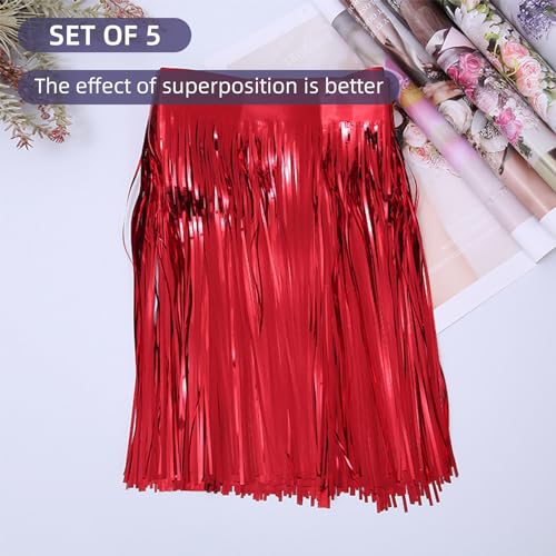 Image of 5 Pack 10 Feet Red Foil Fringe Garland Metallic Tinsel Streamers Backdrop Banner for Parade Floats Birthday Party Decorations Halloween Christmas Decoration