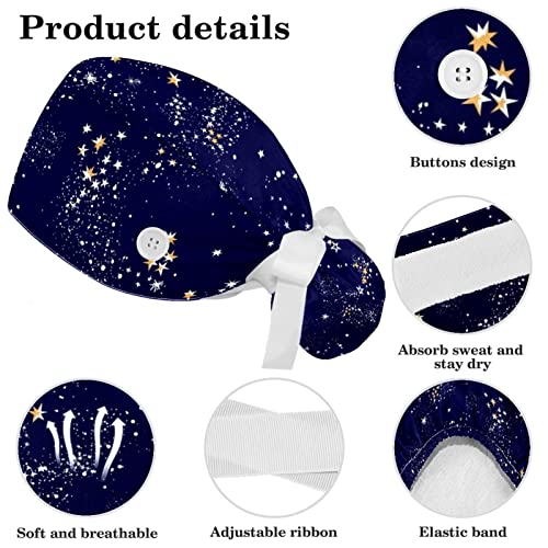 Image of Women's Working Caps Bouffant Surgical Cap with Bow Scrunchies Little Daisy Art Paint Ponytail Holder Tie Back Scrub Hat