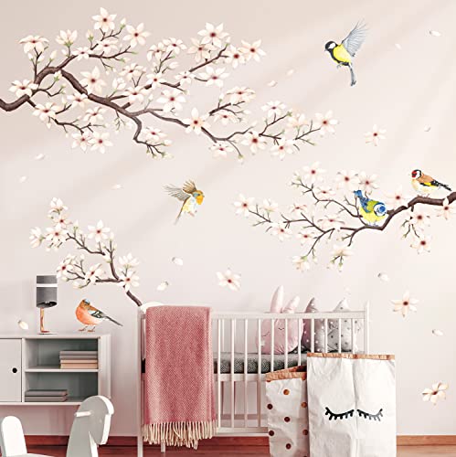 DECOWALL SG2-2304 White Cherry Blossom Branch Wall Stickers Flower Birds Wall Decals Bedroom Living Room TV DIY Wall Home Décor - Image 3