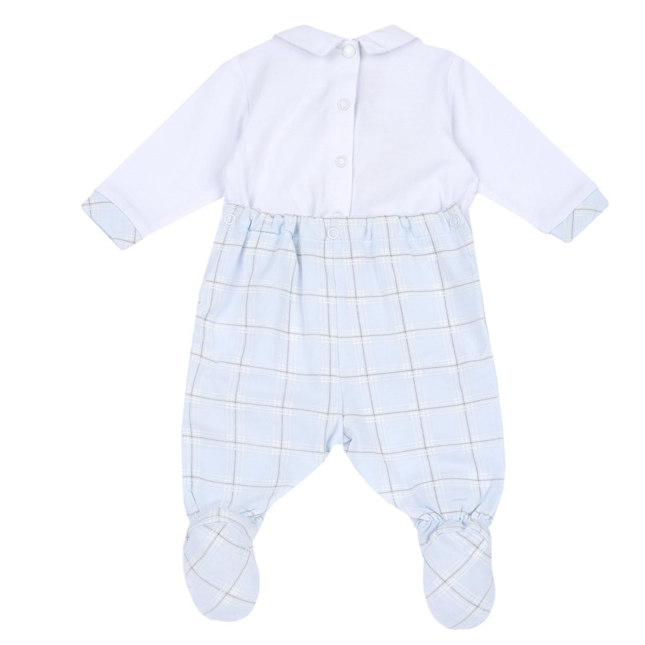 Chicco Baby-Strampler für den Frühling, Baumwolle, weiß und blau, kariert, 1 Monat – 50 cm, Motiv: kleiner Fuchs, blau, 0 Monat