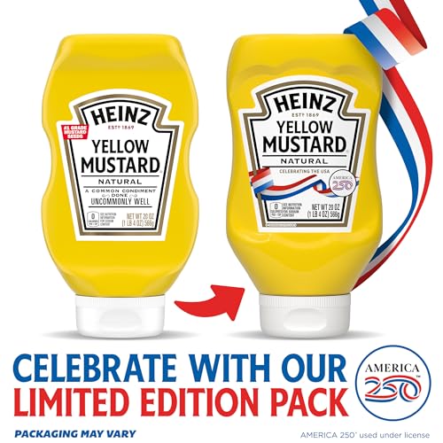 Image of Heinz Yellow Mustard, 20 oz Bottle | 0 Calories, The Perfect Balance of Flavor & Tang, Thick & Rich, Great on Burgers & Hot Dogs & Sandwiches, Kosher