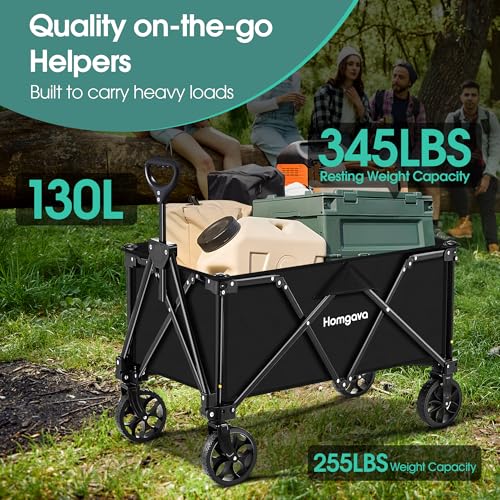 Homgava 07033B Collapsible Folding Wagon Cart, Large Capacity Camping Wagon, All Terrain Foldable Wagon, Heavy Duty Utility Wagon Cart For Grocery Outdoor Beach Gardening Shopping Fishing Black thumb #4