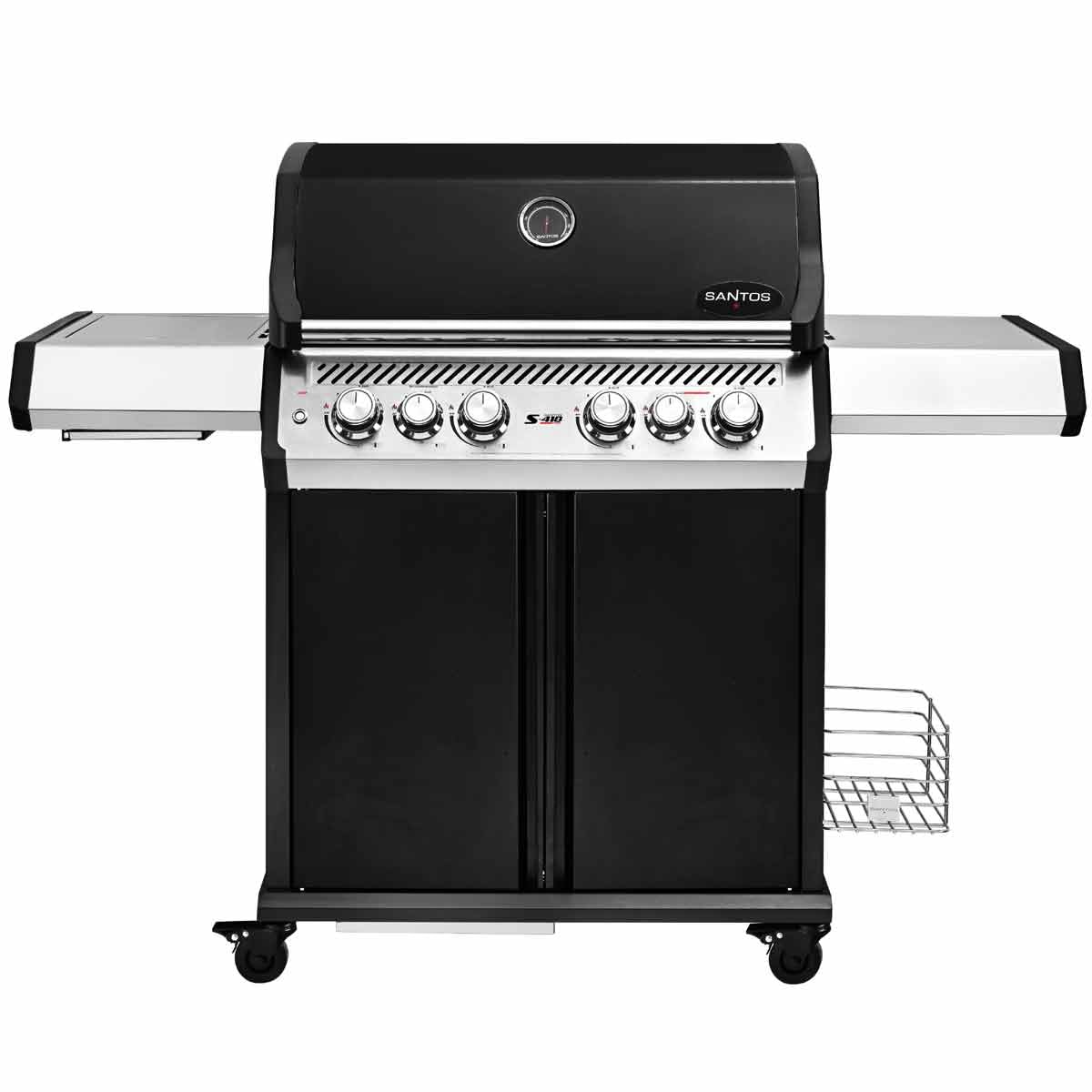 SANTOS Gasgrill S-418 Pro Schwarz - Premium Gasgrill 4 Brenner - 800°C Infrarot Seitenbrenner & Heckbrenner - Langlebiger BBQ Gas Grill mit optimaler Isolierung - Edelstahl Grillrost & Warmhalterost