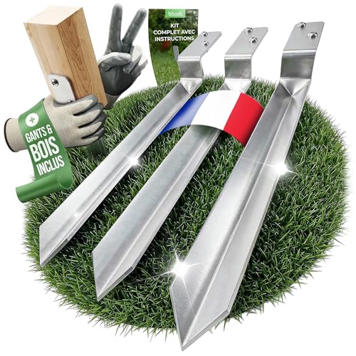 BIBODU® Lot de 4 Supports pour Ancrage Balancoire | 50 cm en Acier Galvanisé à Chaud | Support Poteau a Enfoncer | avec Vis, Gants, Cale en Bois et eBook