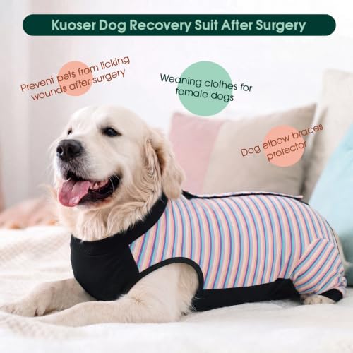 Image of Kuoser Dog Recovery Suit with Anti Licking Rear Leg Sleeve, Purple M