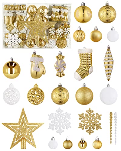 SOLEDI® 128er Set Premium Weihnachtskugeln Kunststoff Gold Weiß mit...