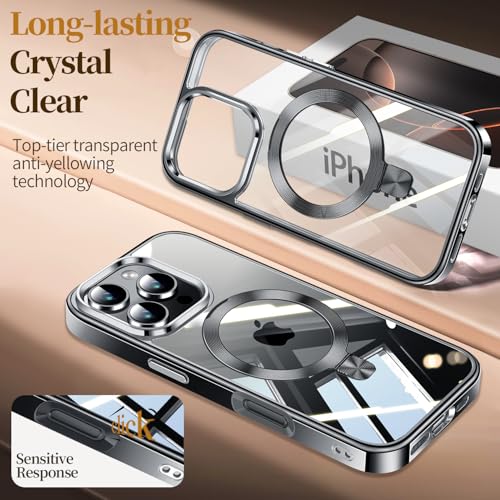 Image of ESTPEAK Titanium Black CD Mag-Stand Case for iPhone 16 Pro Case with Invisible Magnetic Ring, [Fit for MagSafe] [Never Yellowing] Top Clear Phone Case Cover for iPhone 16 Pro 6.3 inch Men Women