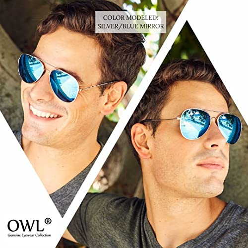 Wholesale Bulk Aviator Silver Metal Frame Sunglasses Mirrored Lens Blue Blue-Green Red Yellow -12 Pairs OWL ®3