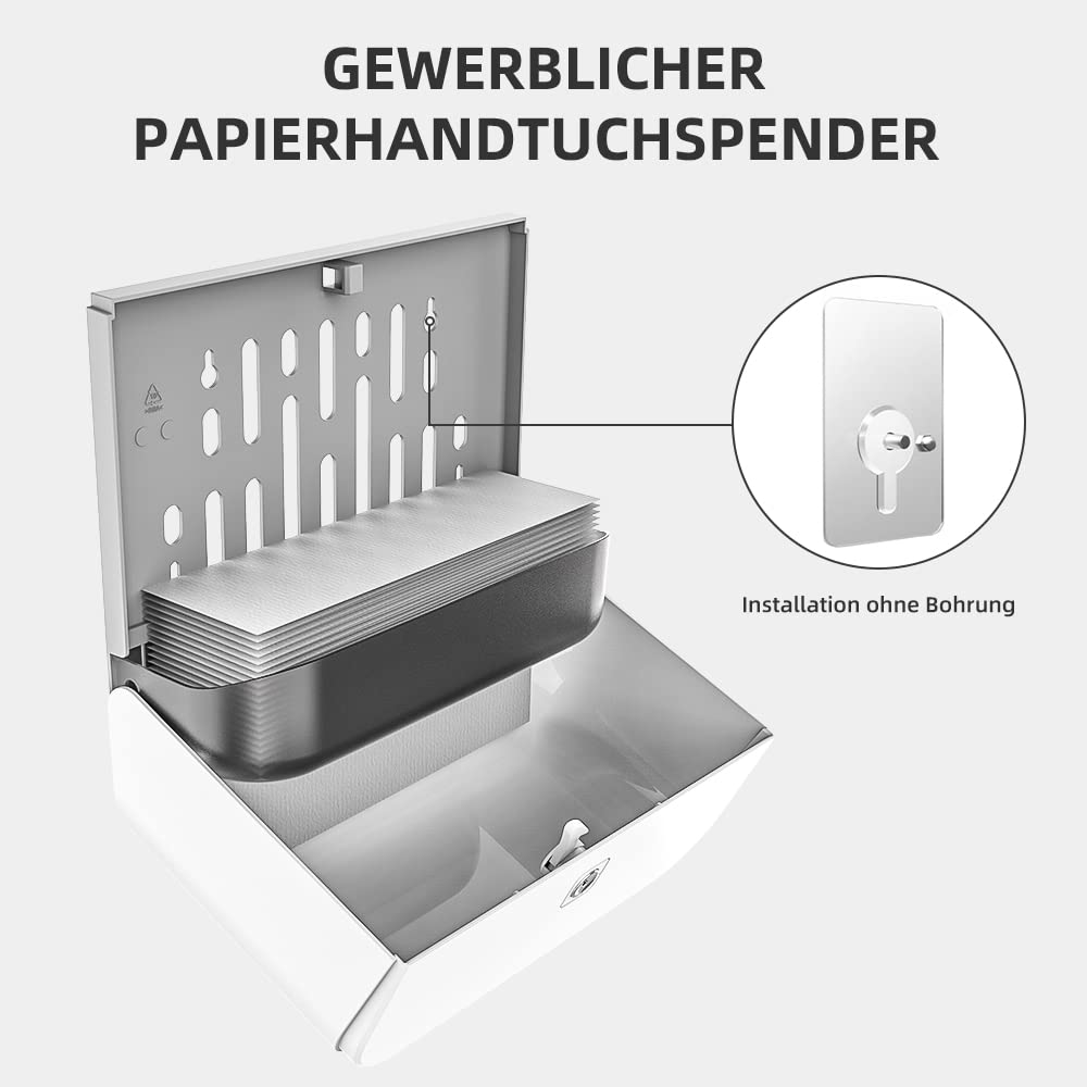 dispenser asciugamani carta,porta salviette bagno,dispenser carta asciugamani Installazione Senza Fori resistente alloggiamento in ABS (6012-bianco)