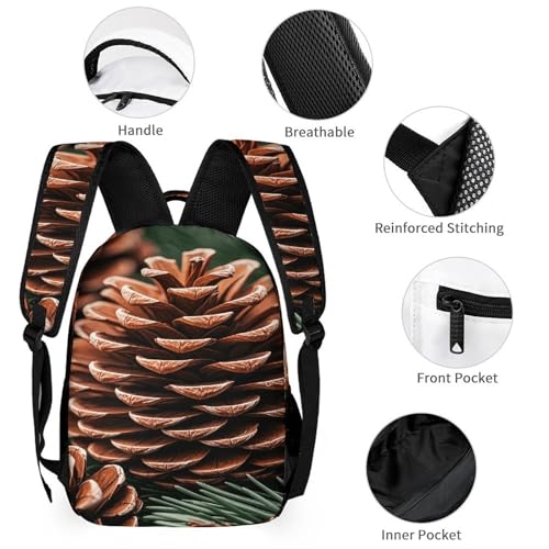 3Pcs Backpack Sets Rustic Brown Pinecone Print Travel Daypack 3 in 1 Lightweight Backpack Set with Lunch Bag And Cosmetic Bag3