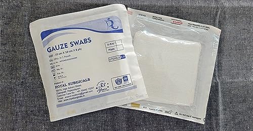Image of Sterile Absorbent Cotton Gauze Swab | Gauze Swab for Wound Dressing /First Aid /Home (10cm x 10cm x 8ply) (5 pcs per pack) (1 pack)