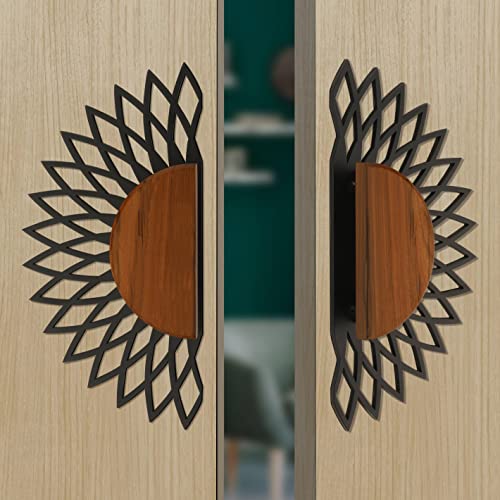 Image of Plantex 304 Grade Stainless Steel Main Door Handle /12-inch Round Shape Door Handle for Main Door /Pull-Push Door Handle -Pack of 1 (Black and Wood Finish)
