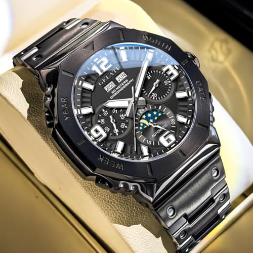 Image of OLEVS Men's Automatic Mechanical Watch Case Multi-Function Chronograph Moon Phase Year /Month /Date Display Stainless Steel Band Luxury Wrist Watch