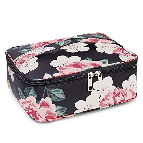 Narwey Travel Makeup Bag Large Cosmetic Bag Makeup Case Organizer for Women and Girls (Black Flower) - Image 6