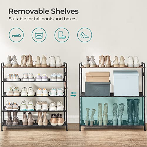 Songmics Shoe Rack Storage Organizer 5 Tier, Black Metal Shoe Rack Storage Shelf, Sturdy Large Shoe Stand For 20-25 Pairs With 4 Hooks, Adjustable Feet Free Standing Shoe Racks For Closet Entryway #TOP4