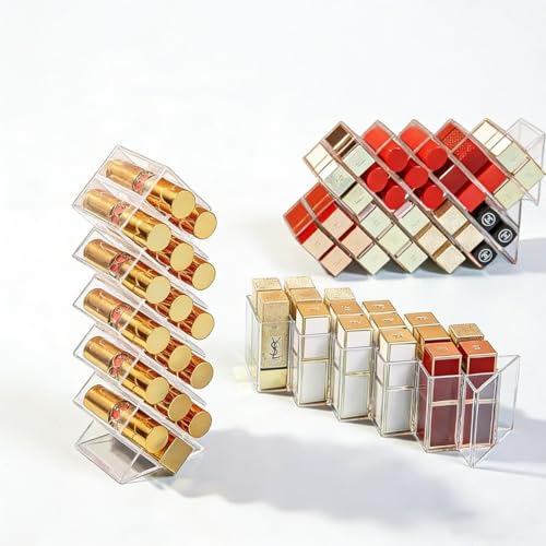 Image of WECHENG Clear Plastic Acrylic Lipstick Organizer - Lipstick Holder Stackable 16 Spaces Fish Shape Lipgloss Holder for Vanity Countertop for Women Family and Cosmetic Stores Display