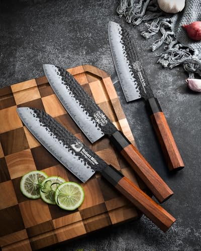 Image of FAMCUTE Engraved 7'' Japanese Santoku Knife, Hand Forged 5-Layer Steel Chef'Knife with Rosewood Handle, Memorial Gifts for husband, Ultra Sharp Kitchen Knife for Dad Birthday Gift (Luxury Wood Box)