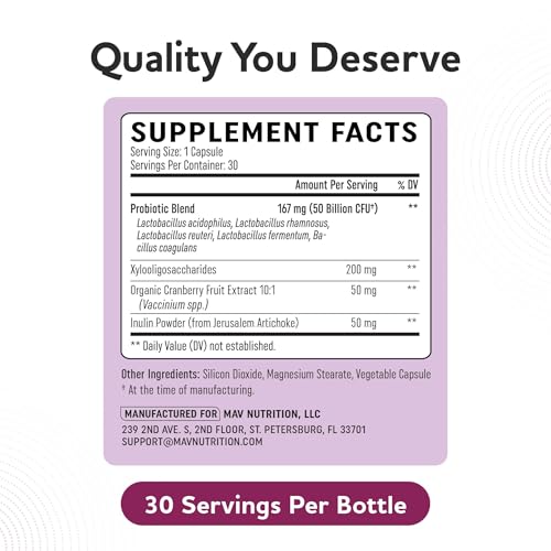 Image of Vaginal Probiotics, 50 Billion CFU, Vaginal Health & pH Balance for Women | Healthy Odor & Yeast Balance, Womens Probiotics and Prebiotics with Cranberry Extract, Gluten-Free and Vegan, 30 Capsules