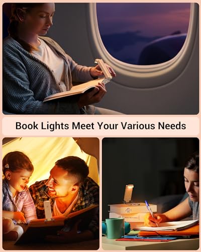 Image of DEWENWILS USB Rechargeable Book Light, LED Clip on Reading Lights for Books in Bed at Night, Portable Bookmark Lamps, 4 Brightness Adjustable, Perfect for Bookworms, Kids (Peach Fuzz)