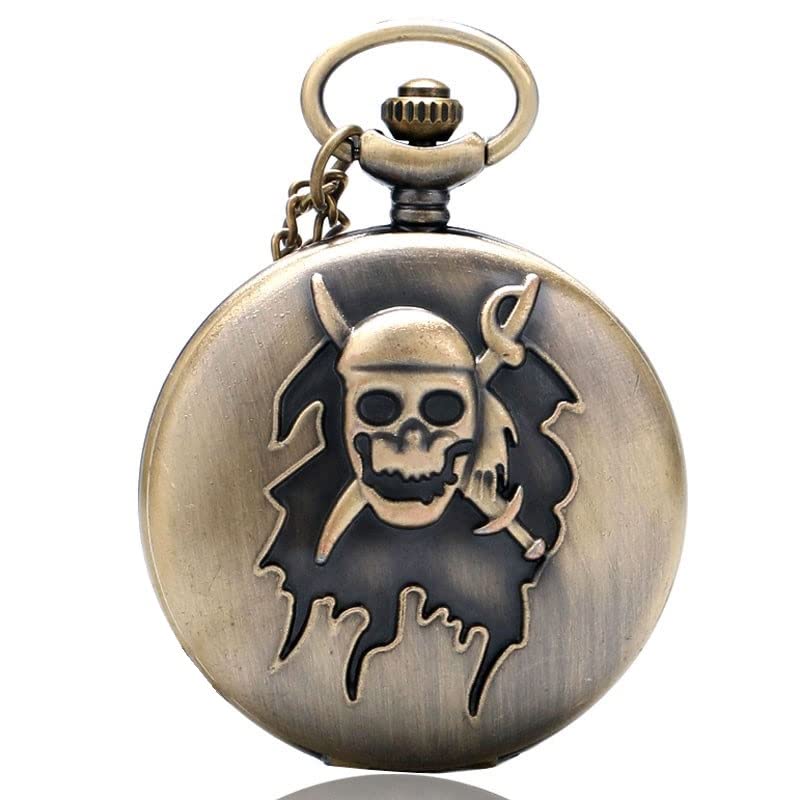 Image of AUGEN Premium Pocket Watch Metal Keychain Pirate 2 Retro Vintage for Gifting With Key Ring Anti-Rust (Pack Of 1)